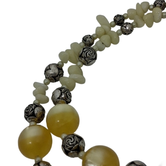 Vintage Lemon Moonglow Lucite & Rose Bead Statement Necklace - Picture 6 of 7